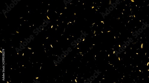 Sparkling golden confetti falling on a black background for video editing. Slow Motion Confetti Rain Falling Down Animation 4k. Colorful Confetti Falling. Colorful confetti bursts against a solid