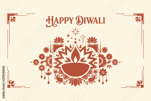 Floral ornament with a central Diya lamp a vector illustration