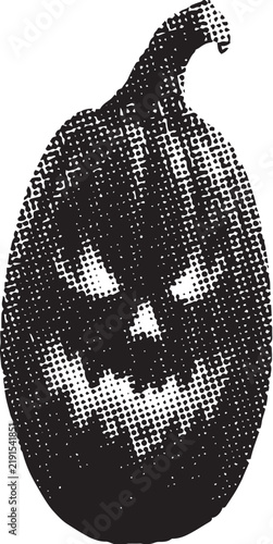Retro Halftone Scary Jack-o'-Lantern Pumpkin Silhouette for Halloween Design