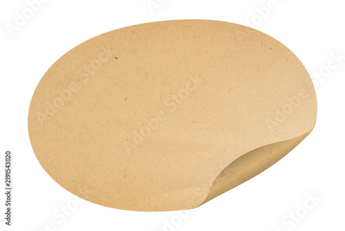 Oval brown kraft paper sticker with curled corner