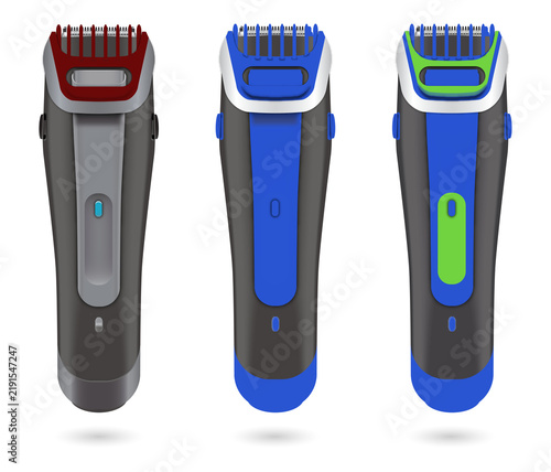 Canvastavla Three electric shavers in different colors on transparent background