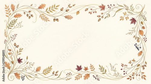 Elegant autumn vine border with colorful leaves and berries isolated illustration