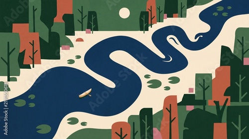 Serene River Landscape with Boat