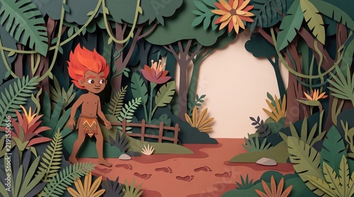 Cartoon boy in jungle setting