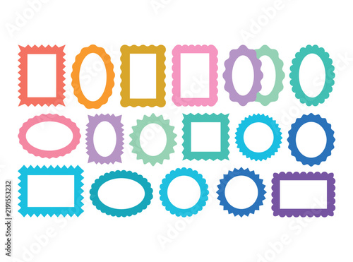 Colorful set of geometric frame and border stamp designs isolated on transparent background, Vector, illustration