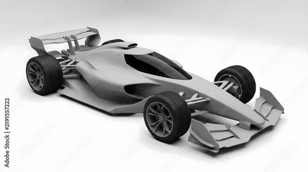 Obraz premium 3D Clay Model of a Futuristic Formula Racing Car