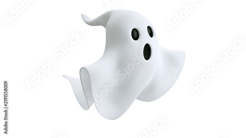 Fotografie Cute white ghost character with black eyes and open mouth