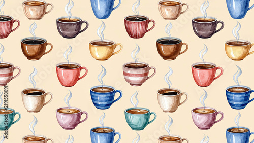 Colorful coffee cups pattern