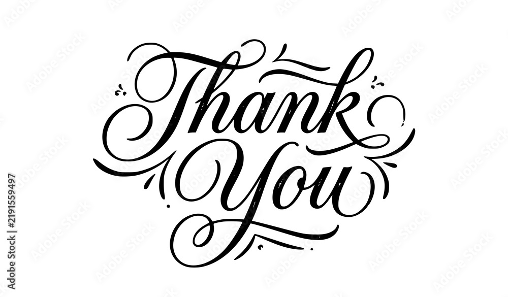 Fototapeta premium Thank You hand lettering calligraphy with textured brush flourish typography design vector illustration