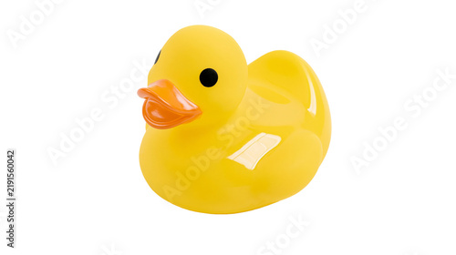 Canvastavla Bright yellow rubber duck toy with orange beak and black eyes
