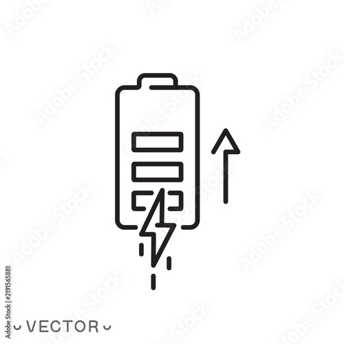fast battery charging line icon, battery power, energy storage, quick charge and electric power concept. thin line symbol isolated on white background, editable stroke eps 10 vector illustration