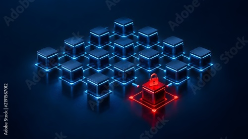 Obraz na płótnie Network security breach compromised node with padlock icon