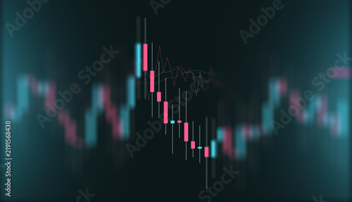 Abstract financial trading chart with candlestick patterns representing market volatility and economic data trends