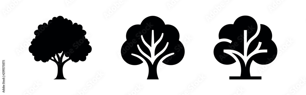 Fototapeta premium Oak Tree Silhouette Icons Set, Nature and Environment Symbol Vector