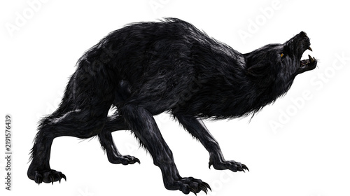 Canvastavla Aggressive black werewolf snarling with sharp teeth and glowing yellow eyes