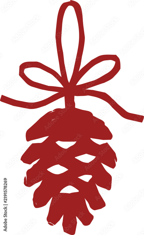 Naklejka premium Red pine cone christmas ornament with hand tied bow