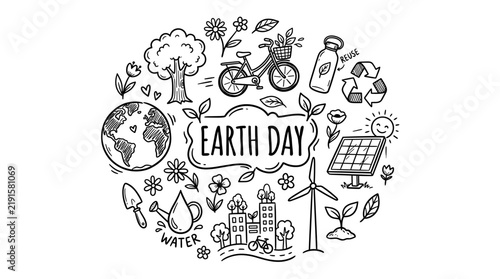 Earth Day Doodle Illustration with Eco Friendly Icons