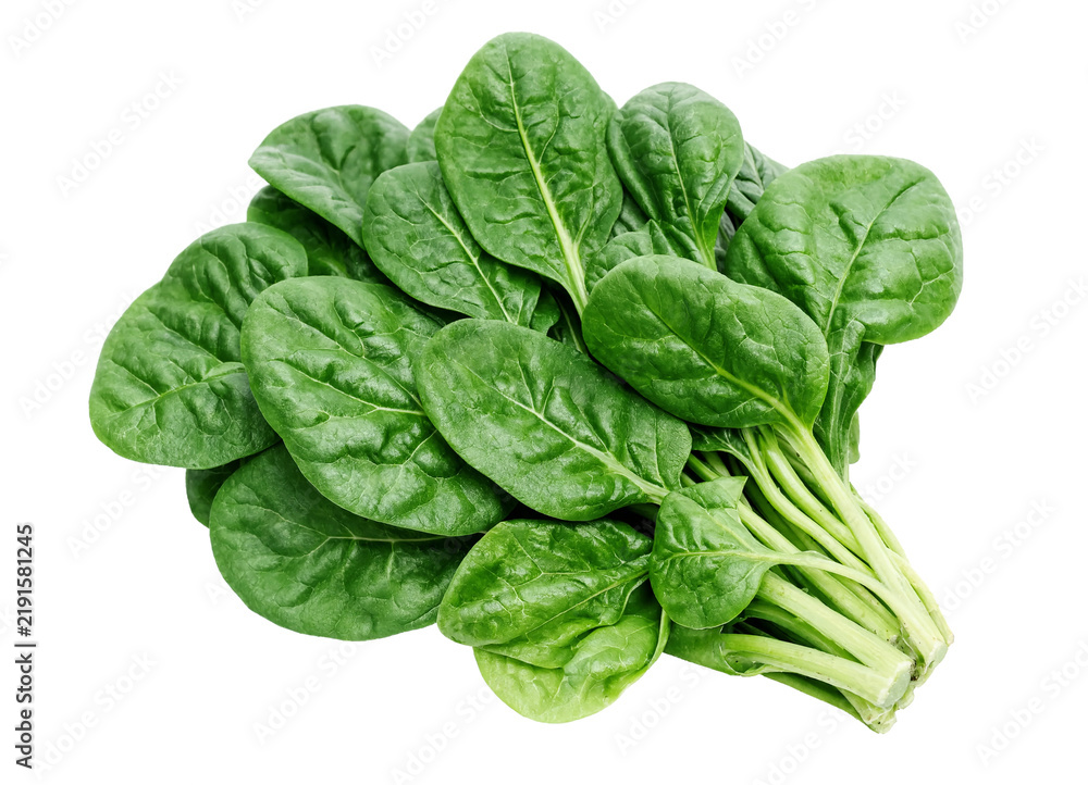Obraz premium Fresh green spinach leaves on isolated background