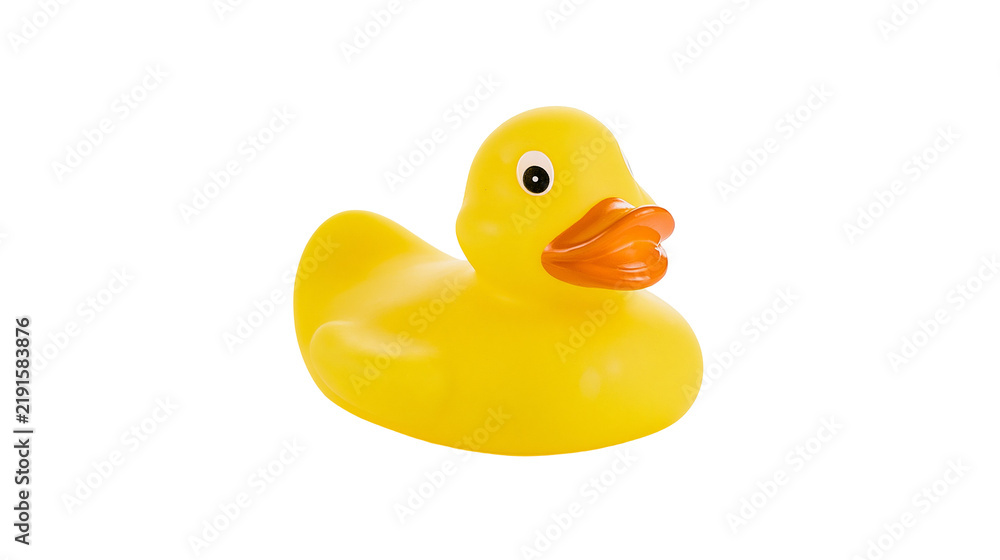 Fototapeta premium Bright yellow rubber duck toy with orange beak