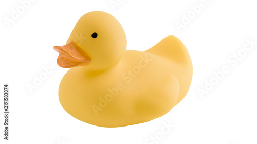 Canvastavla Bright yellow rubber duck toy with orange beak and black eye