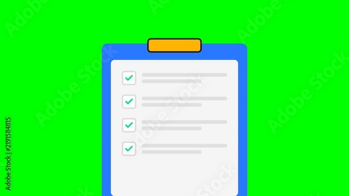 Checklist task list clipboard animation with checkmark boxes on green screen productivity concept