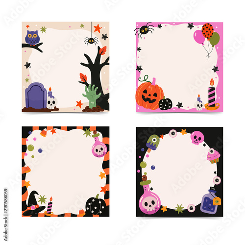 Set of four halloween memo frames isolated on a transparent background