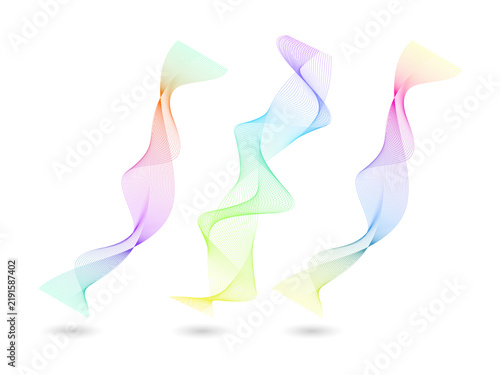 Three colorful wavy linear ribbons isolated on a transparent background