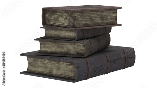 Bild auf Leinwand 3d rendering of three stacked old books on a flat surface