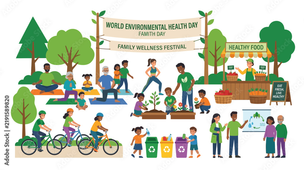 Fototapeta premium Family Wellness Festival: World Environmental Health Day Celebration with Healthy Activities
