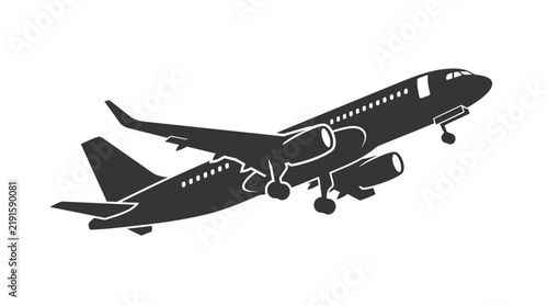 Passenger airplane taking off, simple vector icon.