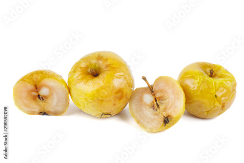 Three pickled apples isolated on white background