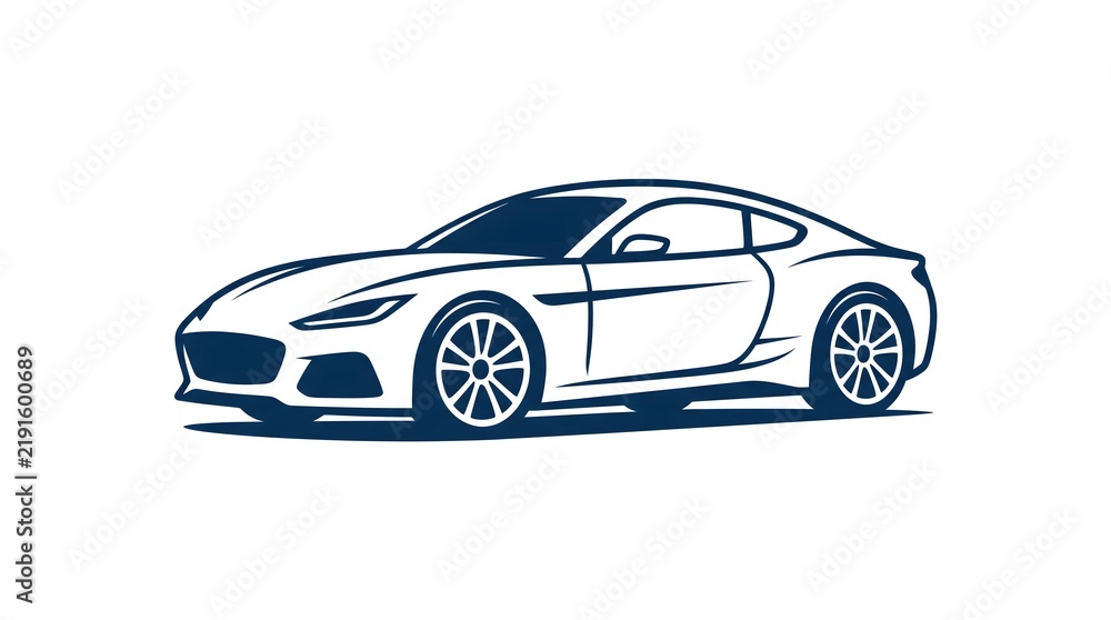 Fototapeta premium Modern sports car vector line art illustration isolated on a white background coupe side view profile sleek automotive design logo icon sticker graphic element.