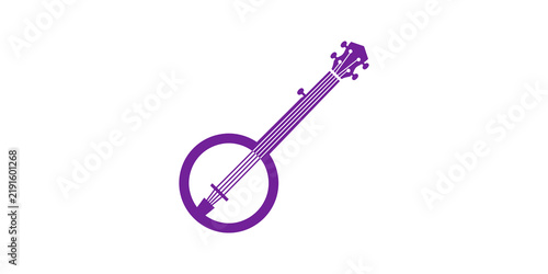 Foto Banjo string musical instrument purple icon for folk and country music art