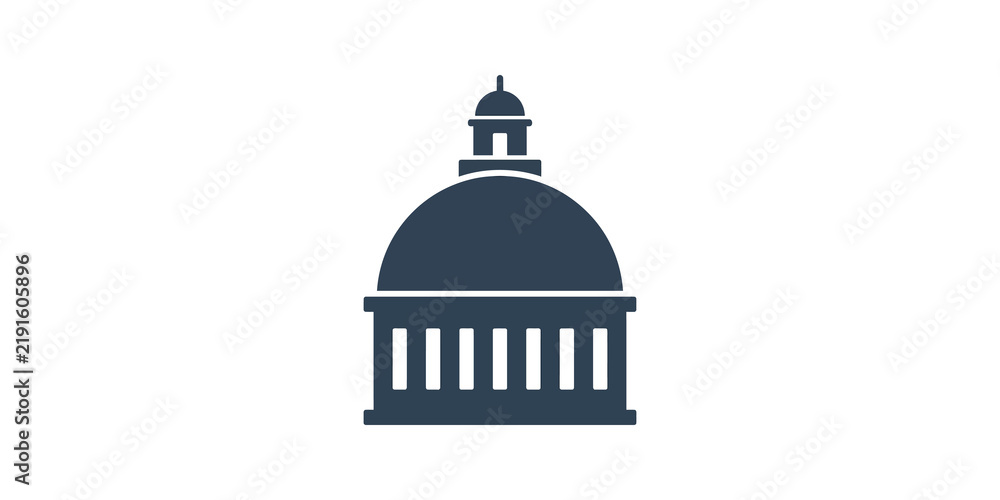 Fototapeta premium Dark building dome architecture icon for government and institutional use.