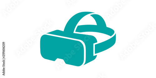 Teal virtual reality headset flat icon digital device for gaming content.