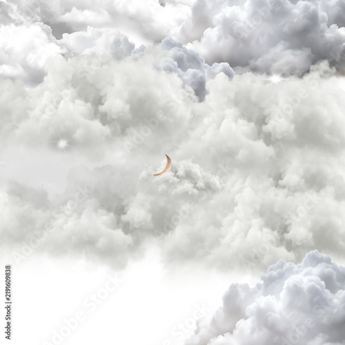 Obraz na płótnie Moon in the Sky between the clouds☁️