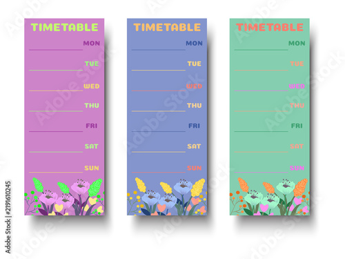 Quadro su tela Three colorful weekly timetable planners isolated on a transparent background