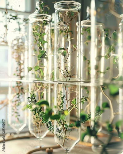 Laboratory test tubes featuring genetically modified plants and organism reproduction concepts