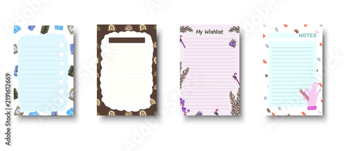 Four decorative lined stationery sheets isolated on a transparent background