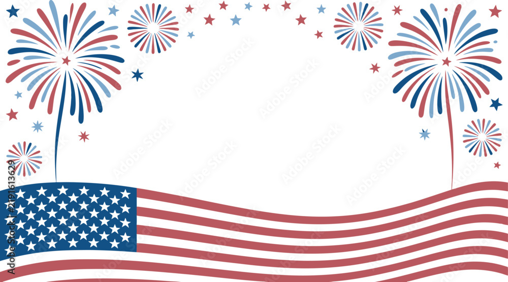 Obraz premium Fireworks Display with American Flag Design, Patriotic Celebration Concept Featuring Stars, Stripes