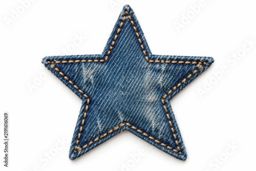 Blue denim star patch isolated on white background for apparel designers and craft embellishment projects