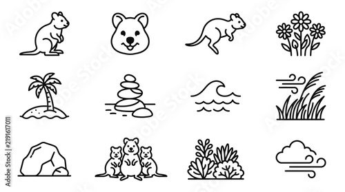 Cute Animal Icons Vector Set with Hand Drawn Cartoon Cat, Pet, Zodiac Symbols, Funny Silhouette, Seamless Doodle Pattern and Decorative Illustration Collection