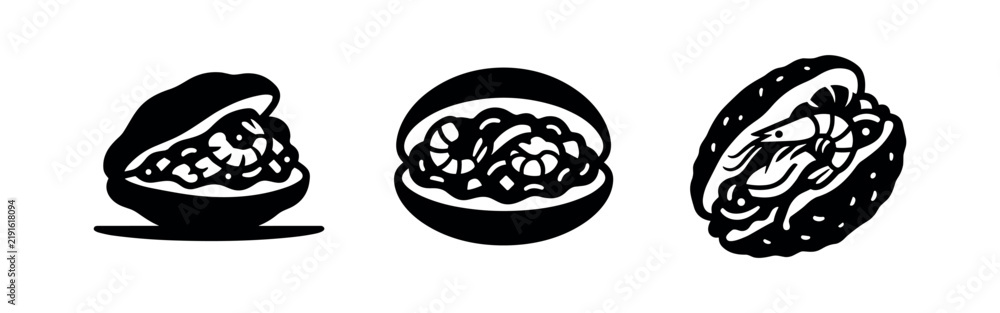 Fototapeta premium Set of seafood sandwich and lobster roll icons