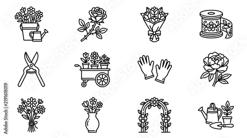 Set of Various Plants and Flowers Vintage Vector Illustrations with Decorative Botanical Ornaments, Tree Silhouettes, Retro Patterns and Antique Design Elements