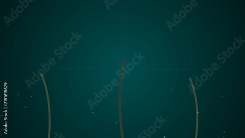 Abstract dark green background with curved lines and particles