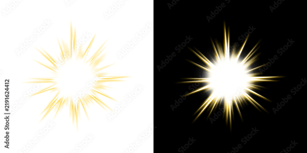 Fototapeta premium Bright golden light effect starburst isolated on transparent background design element