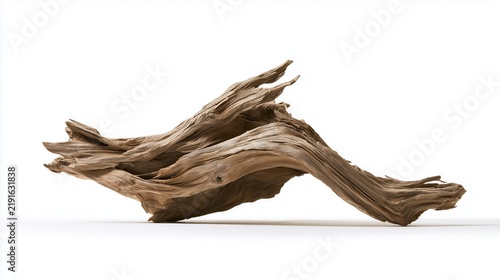 A weathered driftwood sculpture with natural organic form and texture