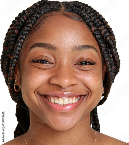 Joyful young woman with braids