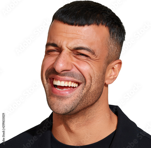 Laughing young man in black shirt