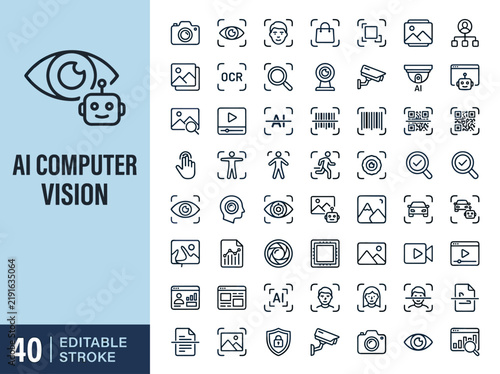Visual Recognition AI Icon Set with Object Detection Facial Analysis Image Processing and Smart Camera Symbols